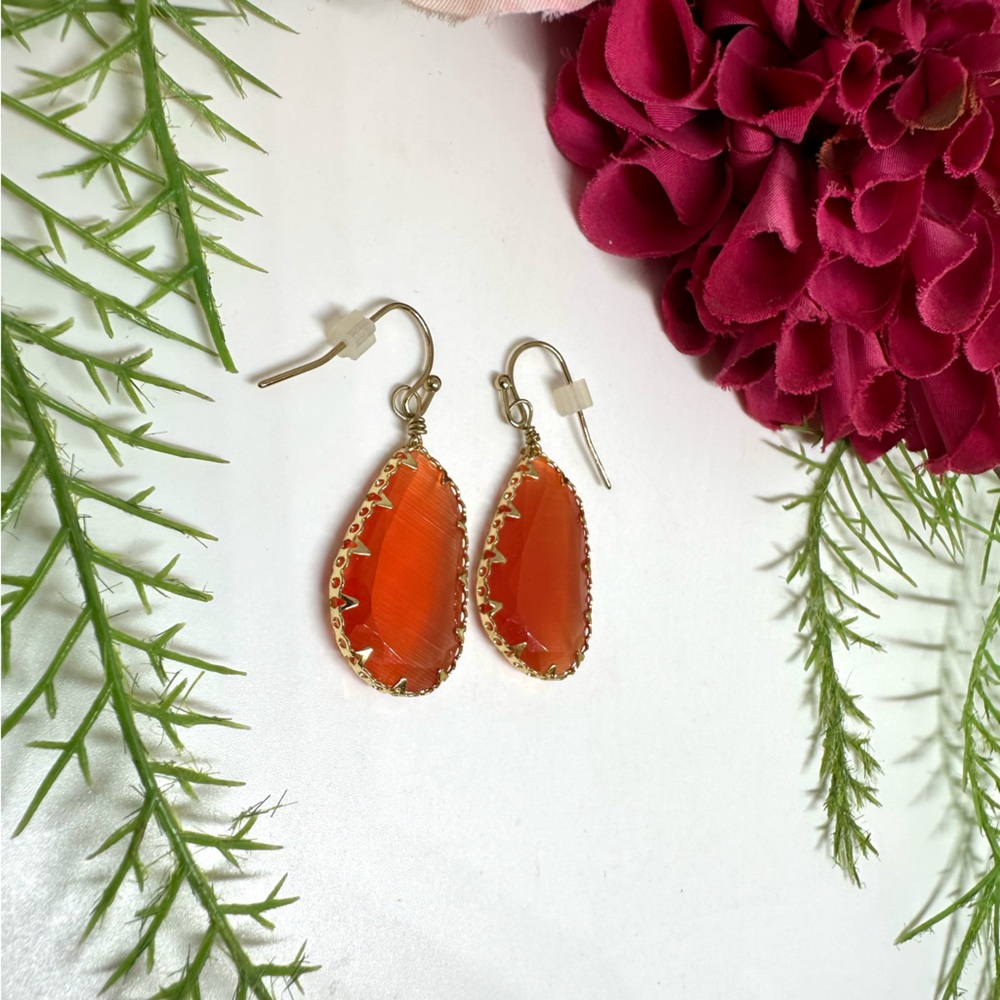 NEW⚜️Orange Glass Crystal Drop Earrings - Picture 5 of 6